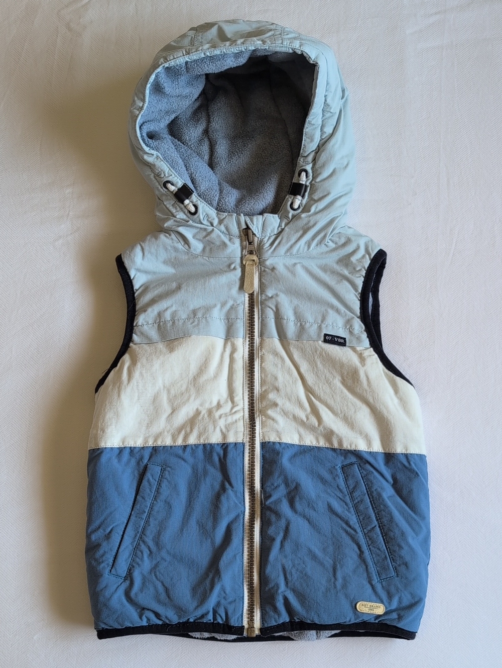 Next UK Boys Hooded Puffer Vest Fleece Lined Gray Blue Graphic Size 3-4Y